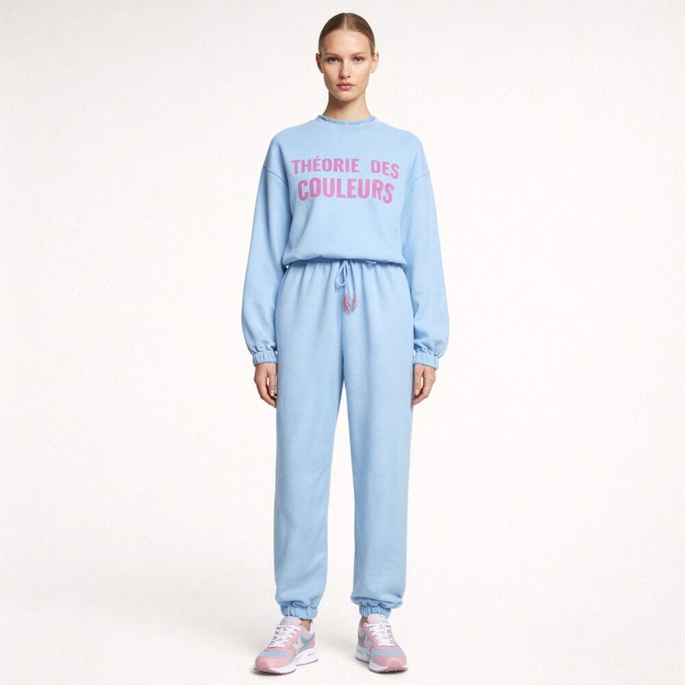 Nocturne Blue Knit Jumpsuit Pink Graphic Lounge Set Onesie Pajama Medium NWOT - Picture 2 of 10